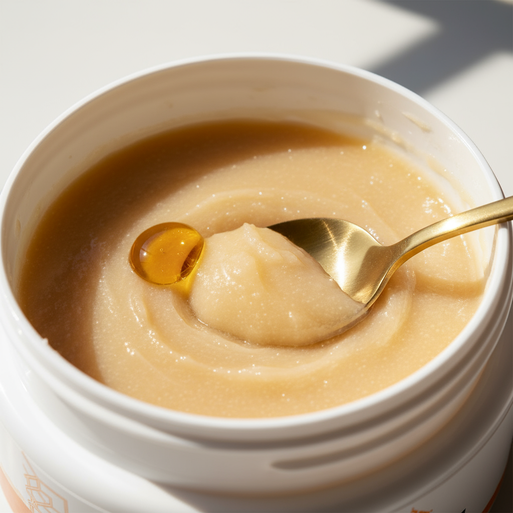 texture du gommage argan et miel d'izli , lumière et texture fondante